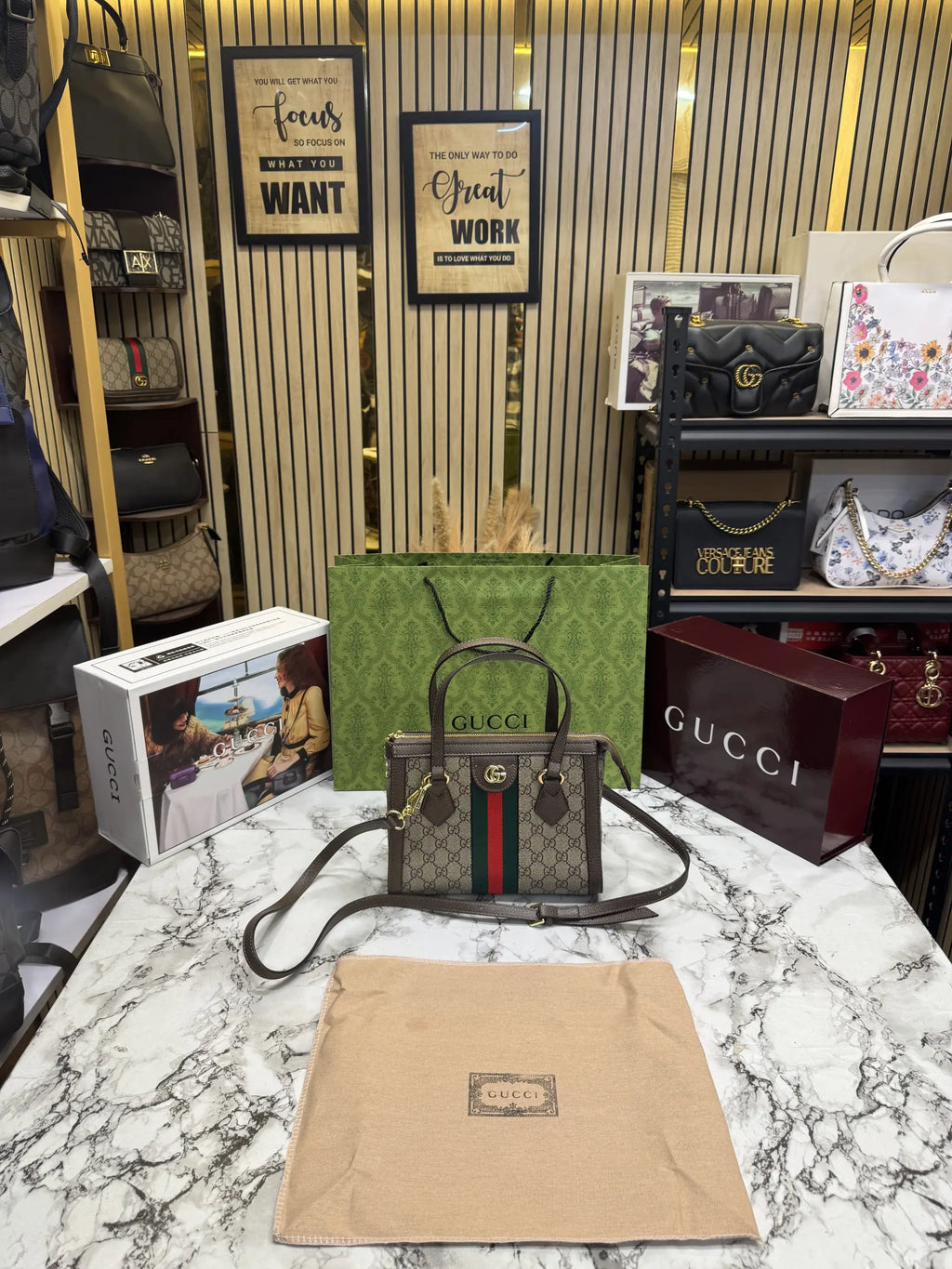 Gucci Ophidia GG Supreme Small Tote Bag With OG Double Box And Dust Bag Including Carry Bag 547551