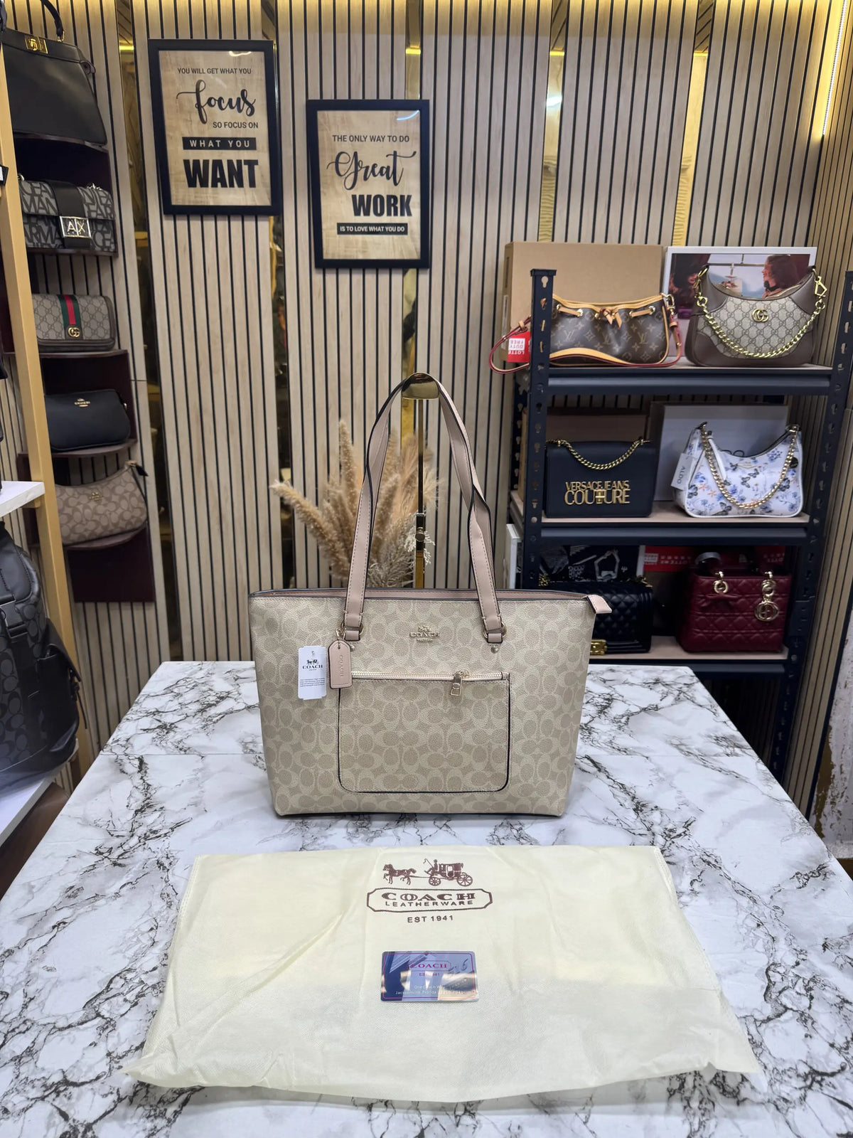 Coach City Tote Bag in Signature Canvas With Dust Bag Apricot
