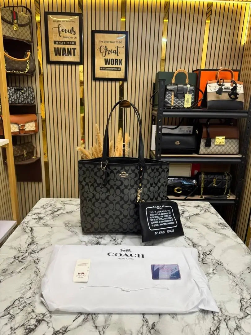 Coach City Tote Signature Canvas Tote Bag Including Pouch And Dust Bag black 8020