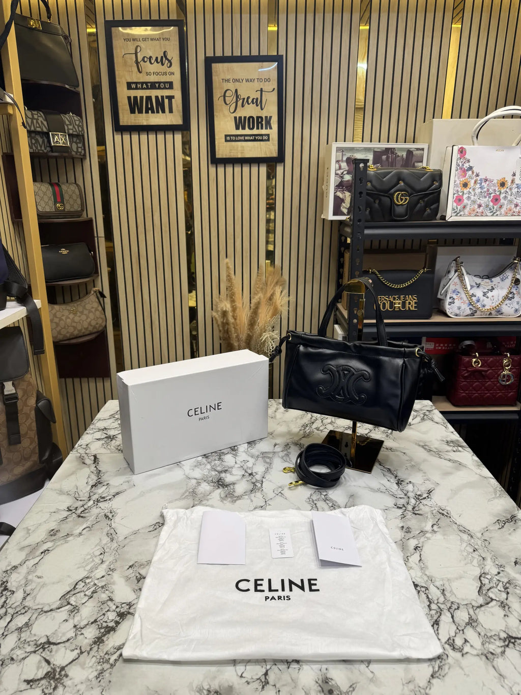 Celine Cabas Cuir Triomphe Bag With OG Box And Dust Bag - Black