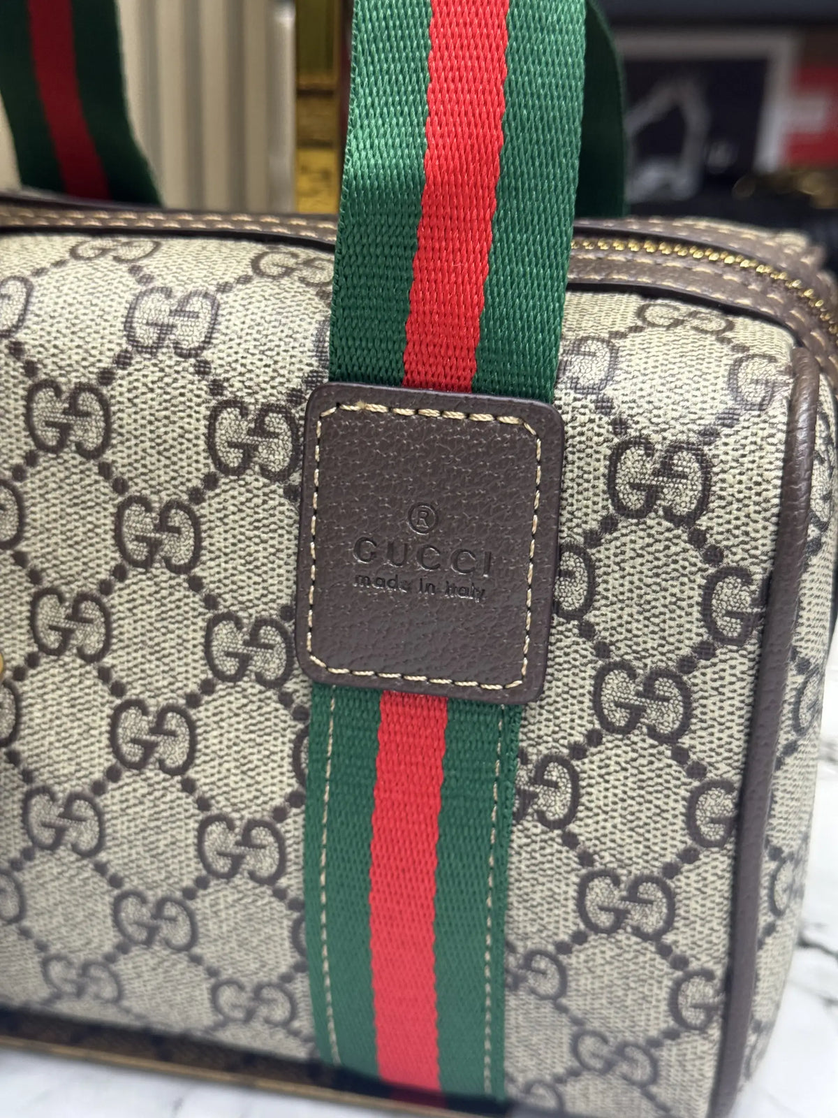 Gucci Ophidia GG Supreme Mini Top Handle Bag With OG Box And Dust Bag  Brown 918
