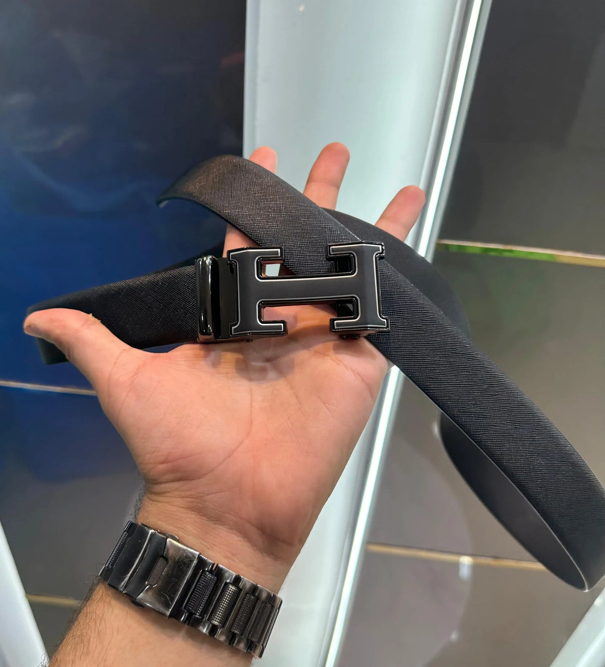 Herme s Black Grey 001 Premium Imported Belt