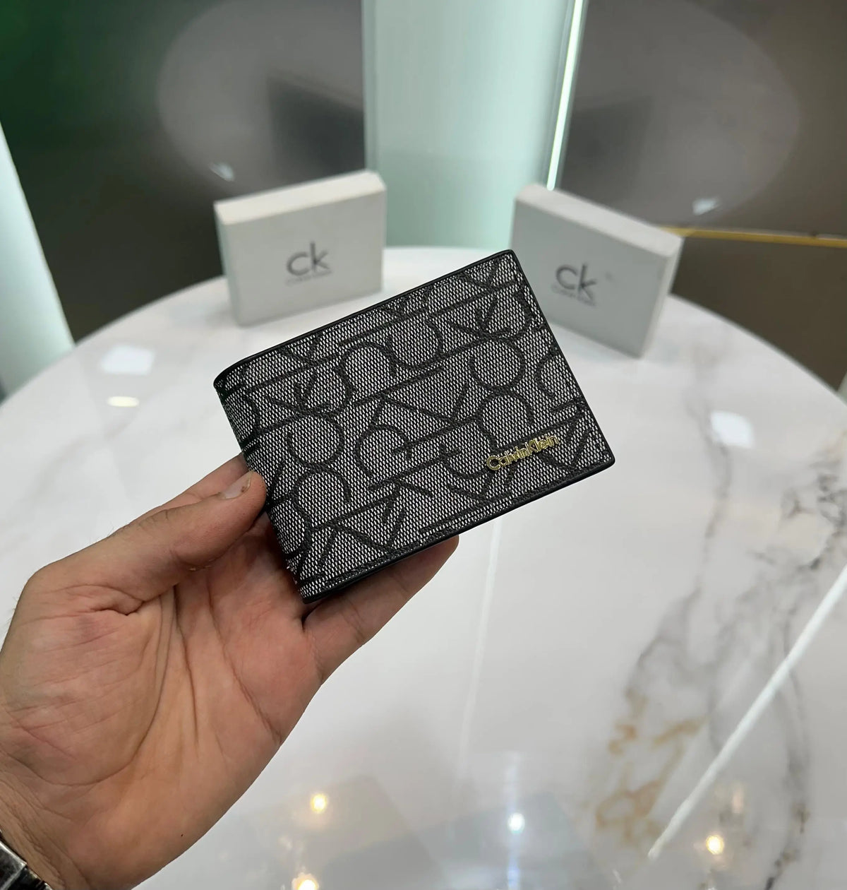 Calvin Klei n Black Grey Monogram Premium Wallet