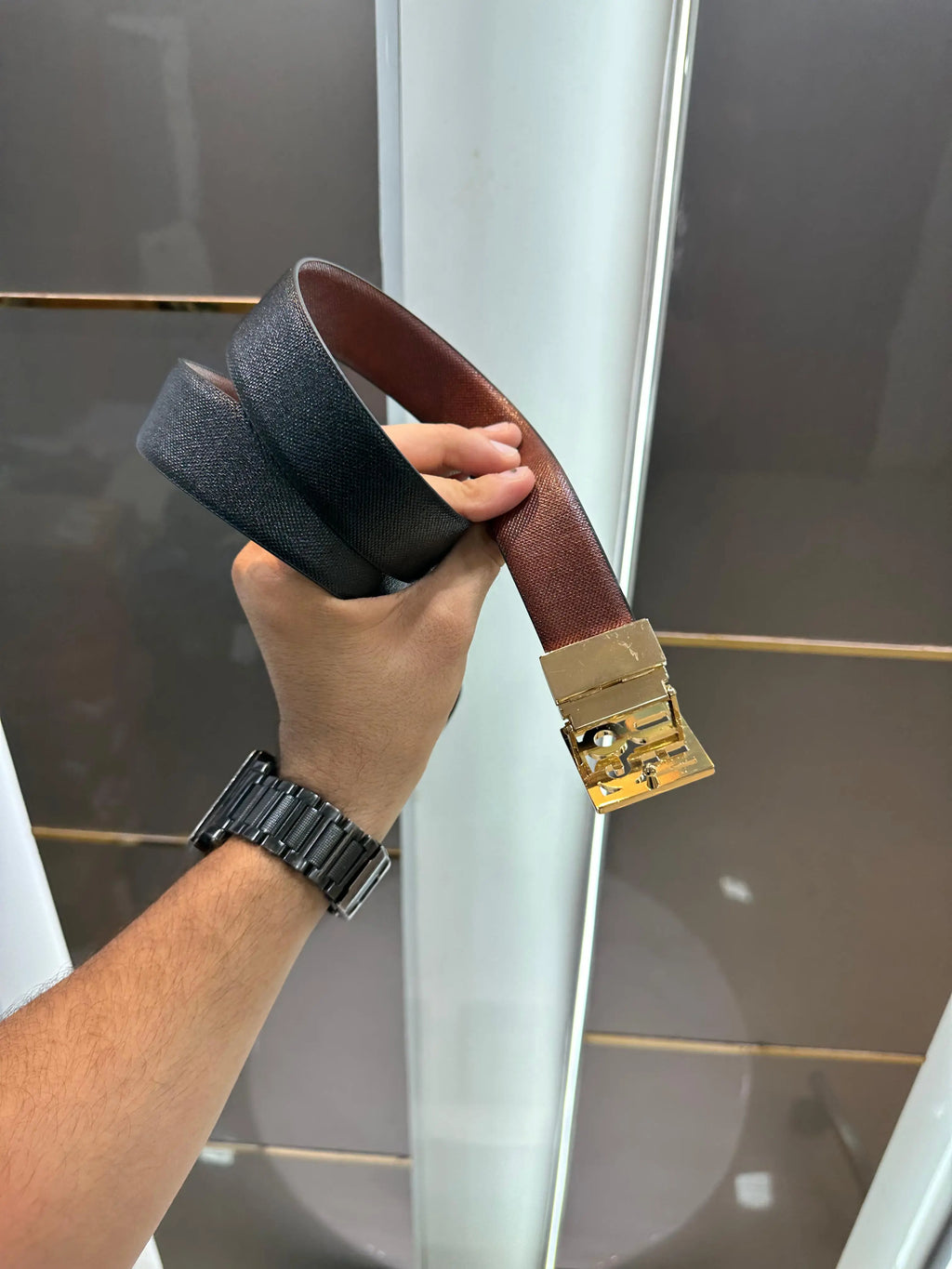 Hugo bos s Gold Reversible Textured Premium Imported Belt