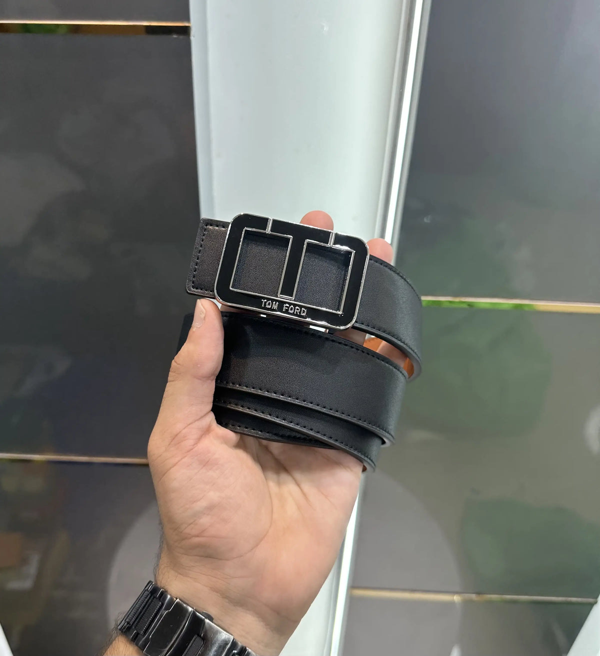 Tomfor d Premium Imported Reversible Belt Silver Black t1902
