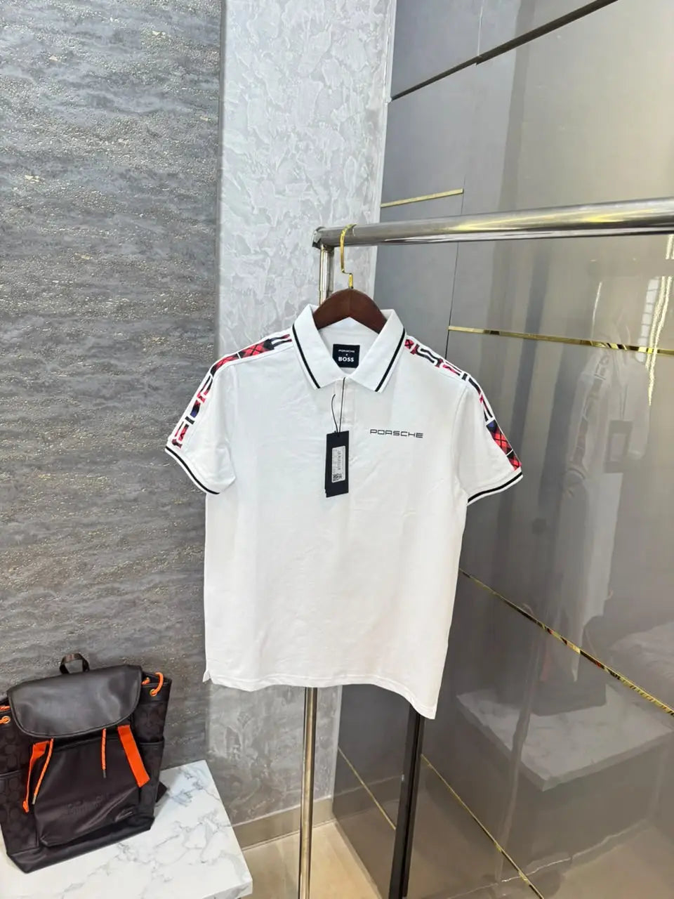 Hug o  Bos s X Porsche White Logo Work Premium Polo T-shirt
