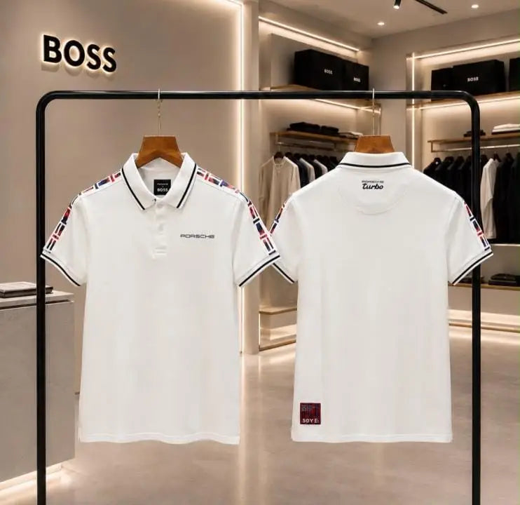 Hug o  Bos s X Porsche White Logo Work Premium Polo T-shirt