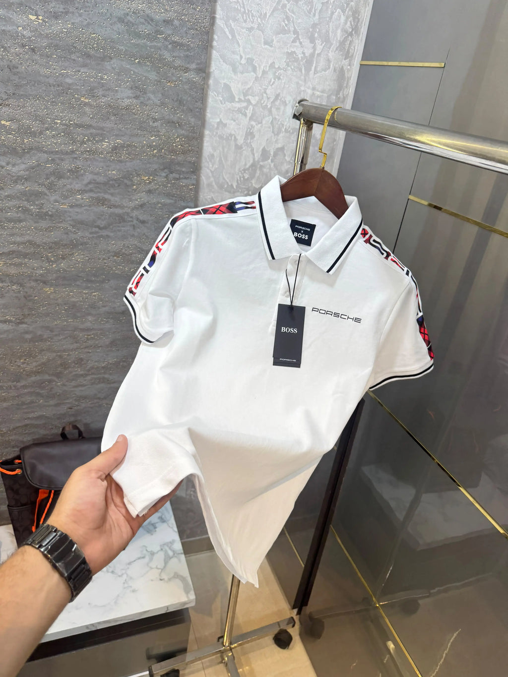 Hug o  Bos s X Porsche White Logo Work Premium Polo T-shirt