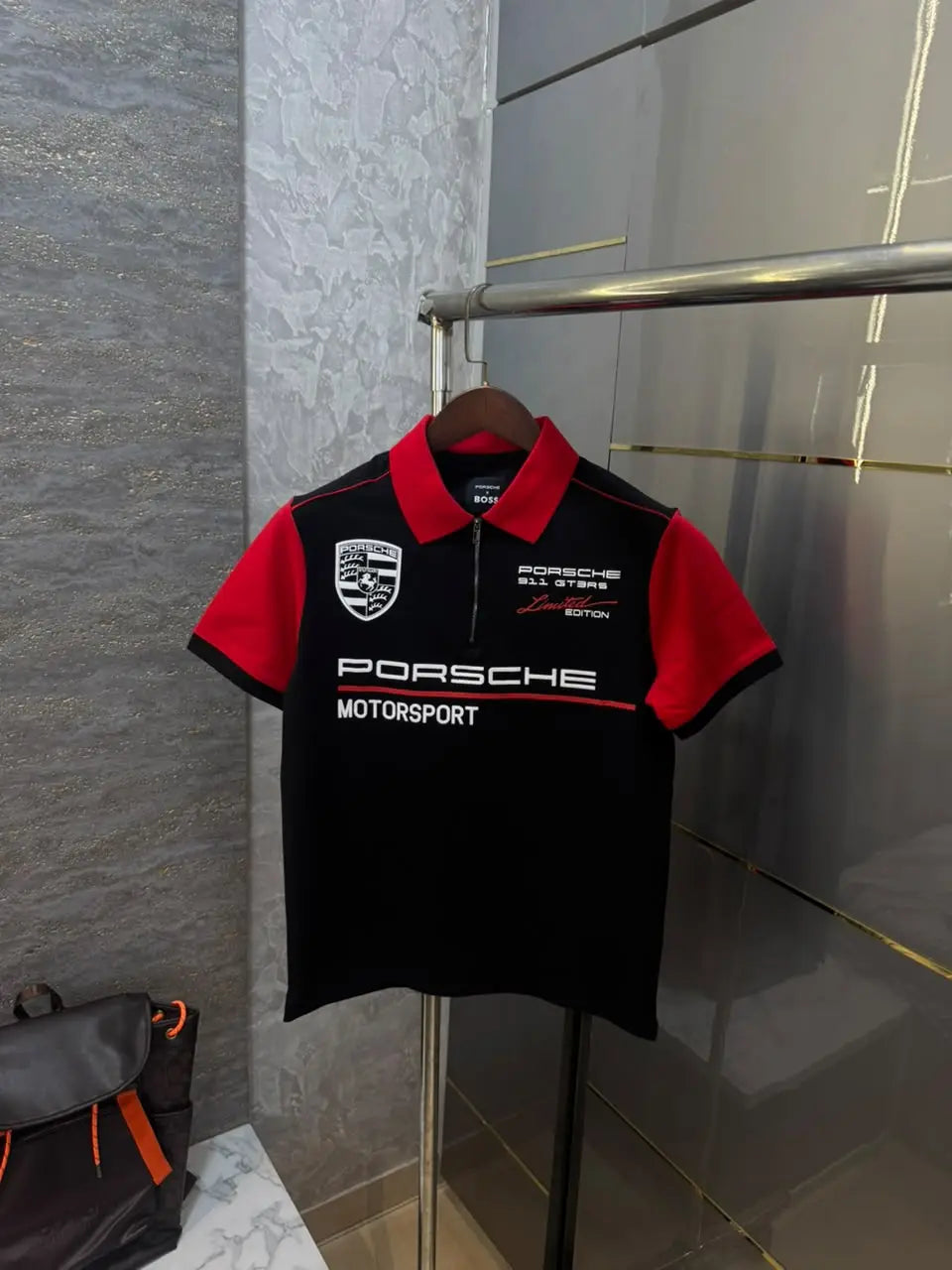 Hug.o  Bos s X Porsche Black Logo Work Premium Polo T-shirt