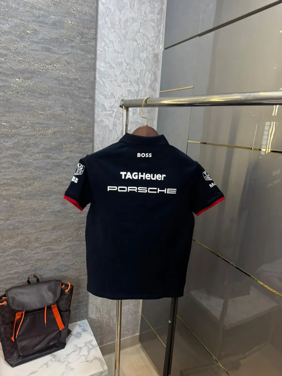 Hug.o  Bos s X Porsche Black Logo Work Premium Polo T-shirt