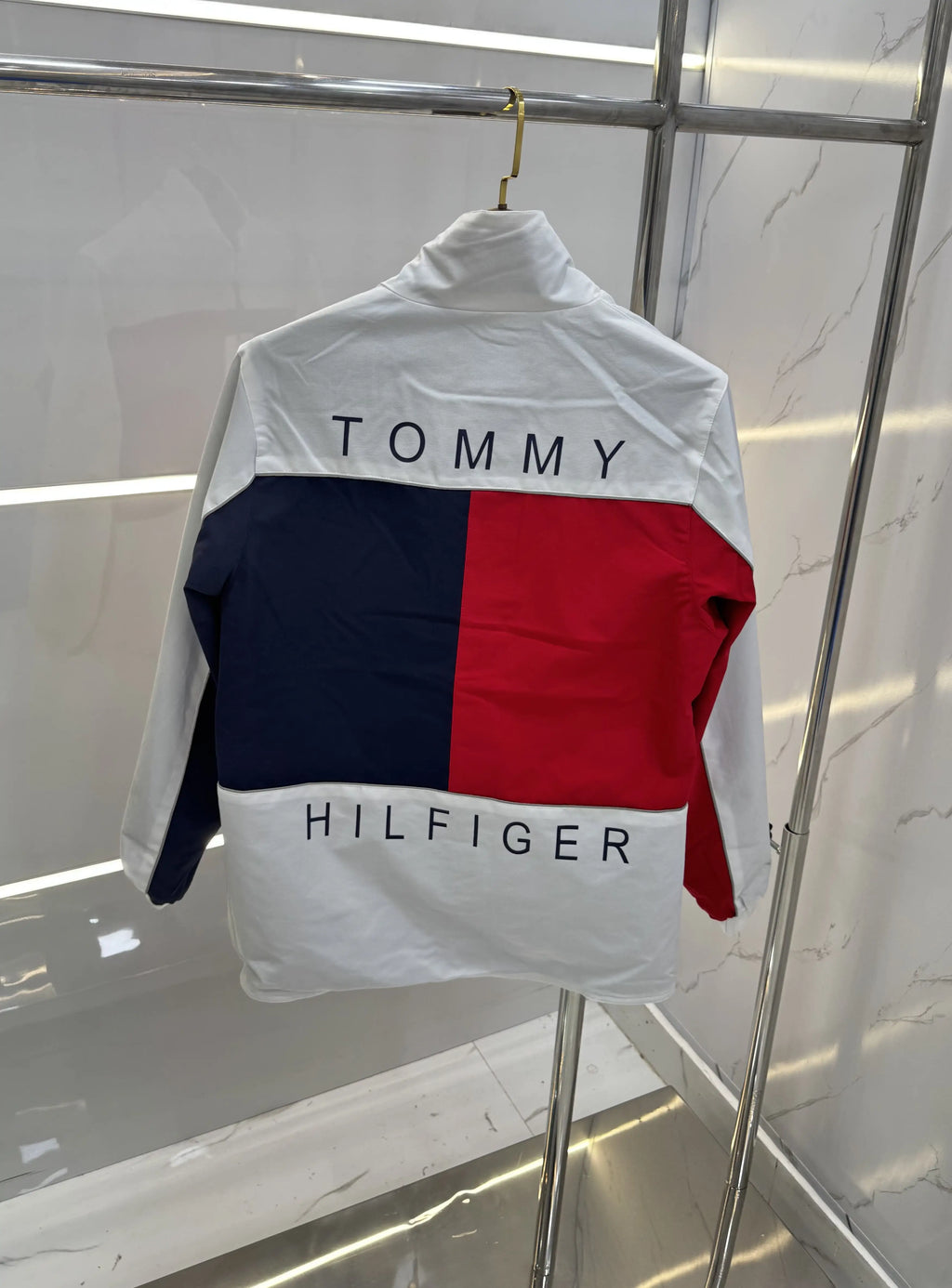 Tomm y Hilfige r Green White Reversible Imported WindBreaker Jacket
