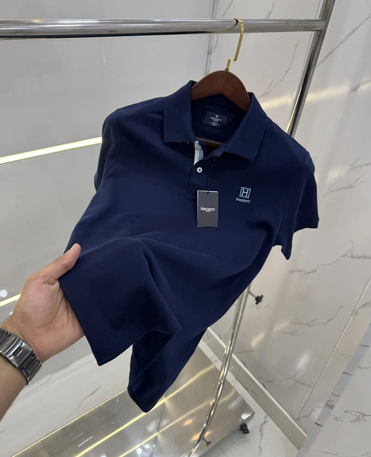 Hacket Navy Blue Logo Work Premium Polo T-Shirt