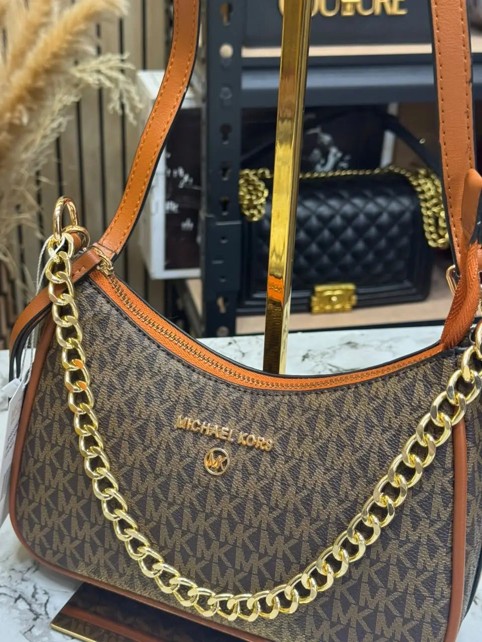 MICHAEL KORS CHARM SLING BAG WITH OG BOX AND DUST BAG COFFEE BROWN