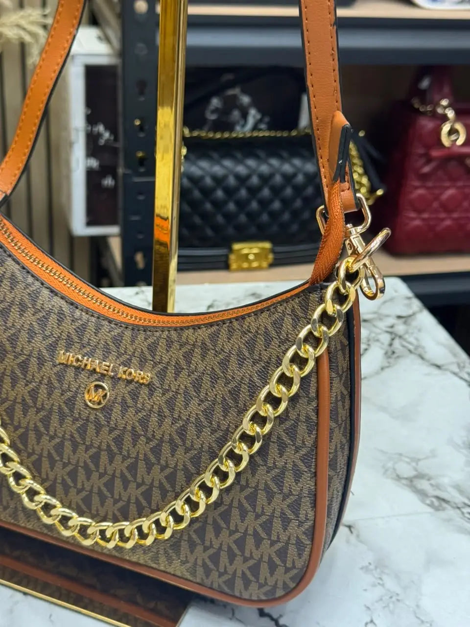 MICHAEL KORS CHARM SLING BAG WITH OG BOX AND DUST BAG COFFEE BROWN