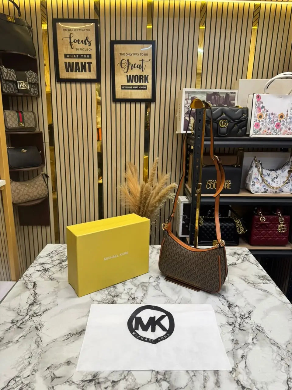 MICHAEL KORS CHARM SLING BAG WITH OG BOX AND DUST BAG COFFEE BROWN
