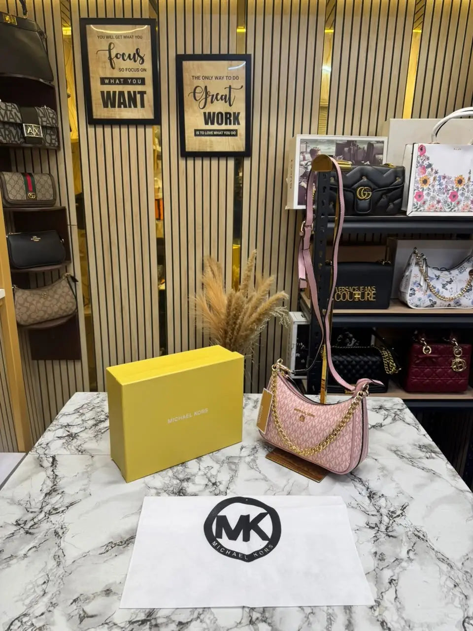 MICHAEL KORS CHARM SLING BAG WITH BOX AND DUST BAG BIEGE PINK