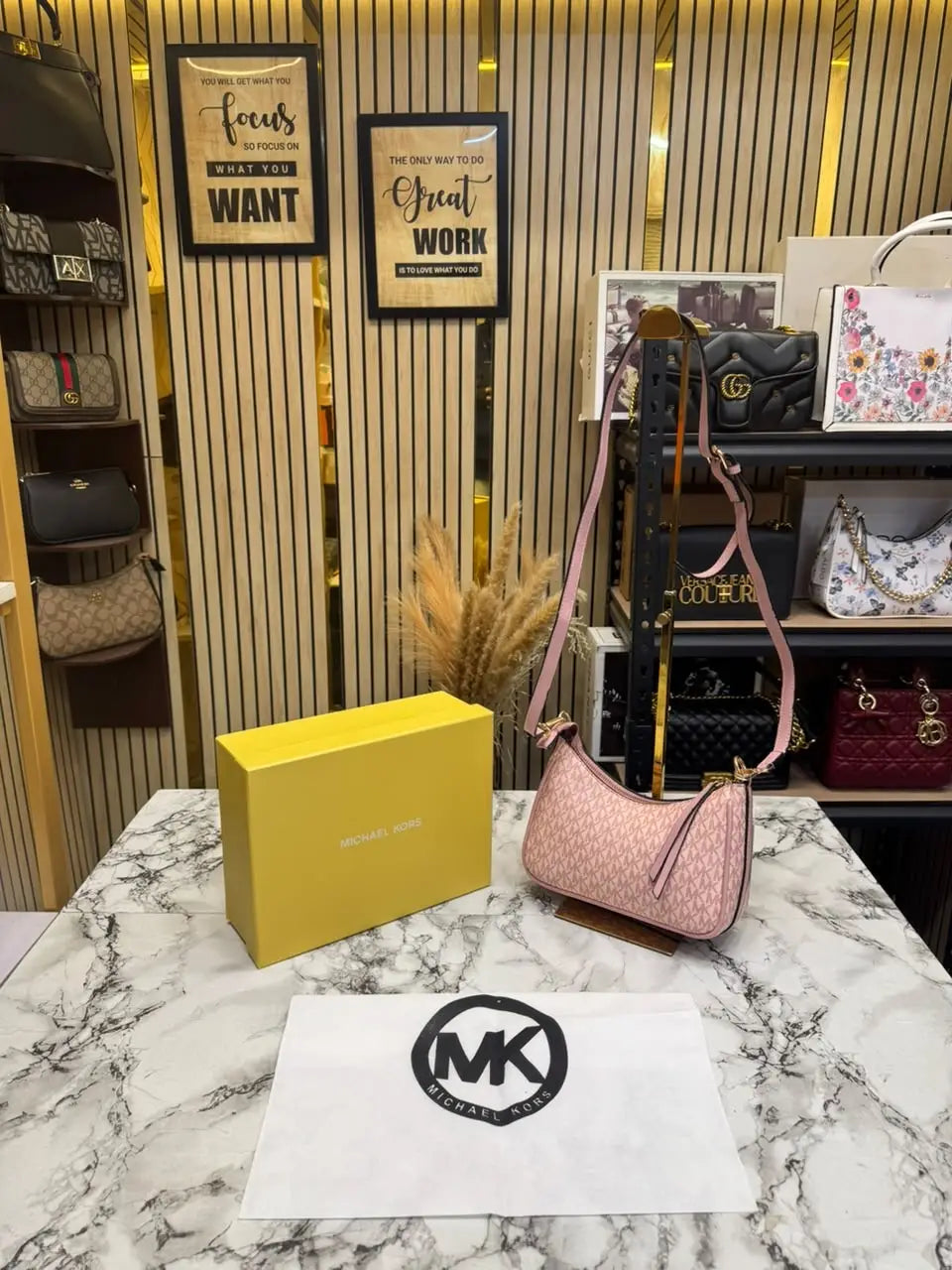 MICHAEL KORS CHARM SLING BAG WITH BOX AND DUST BAG BIEGE PINK