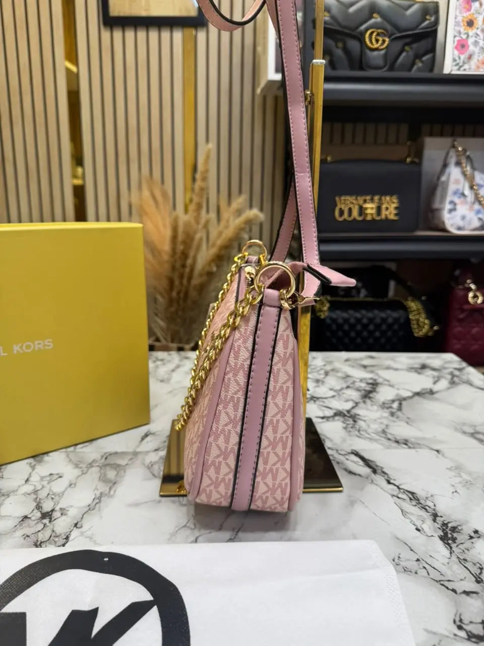 MICHAEL KORS CHARM SLING BAG WITH BOX AND DUST BAG BIEGE PINK