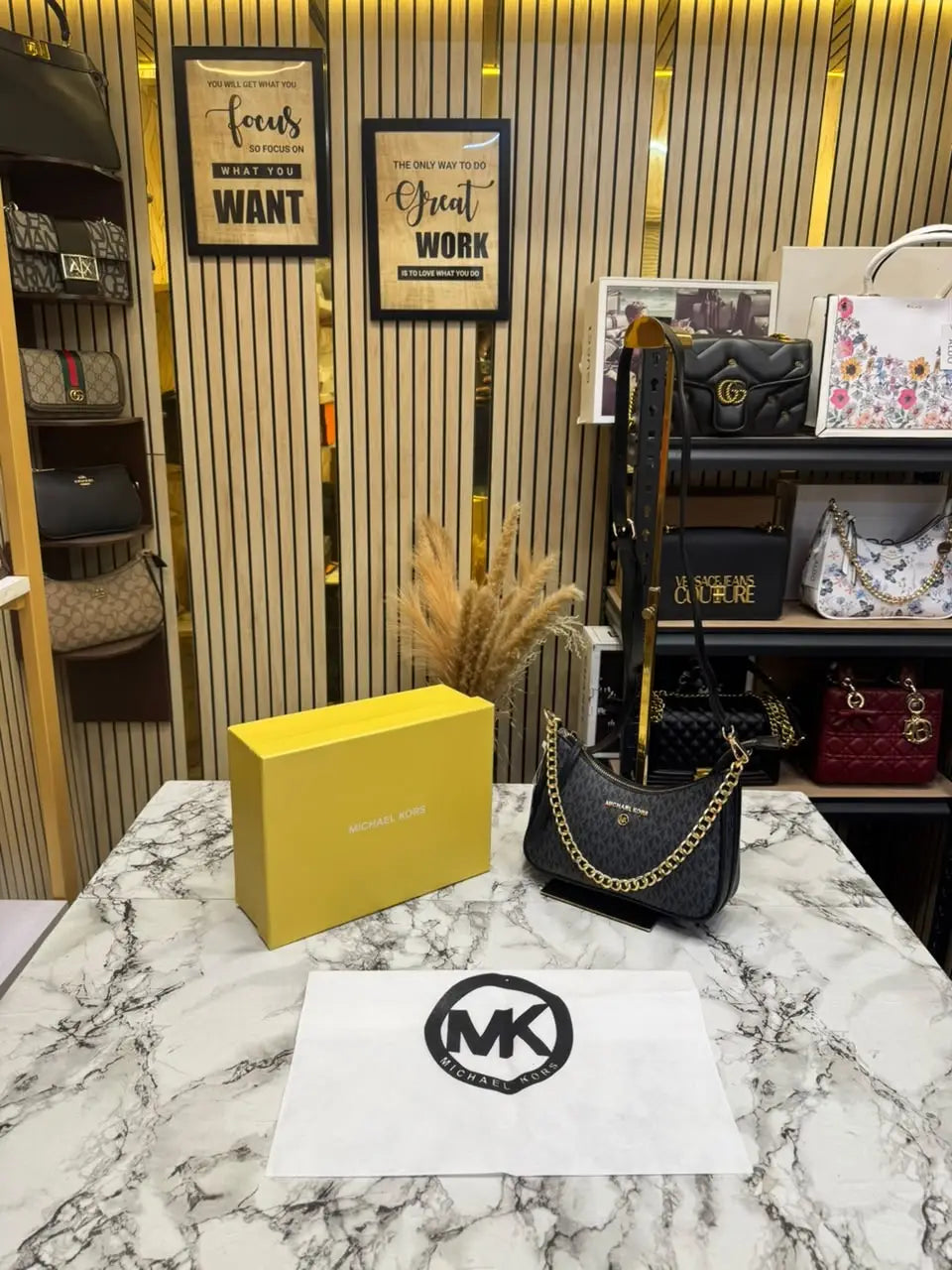 MICHAEL KORS CHARM SLING BAG WITH OG BOX AND DUST BAG BLACK