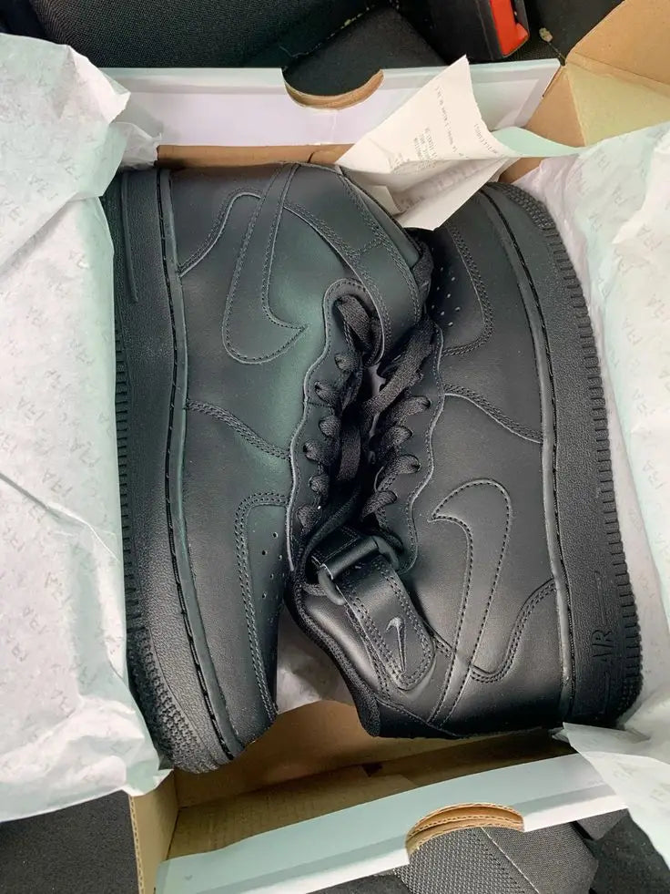 Nik e Air Force 1 Mid High Black Leather Quality Men