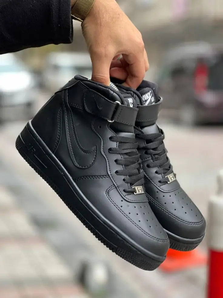 Nik e Air Force 1 Mid High Black Leather Quality Men