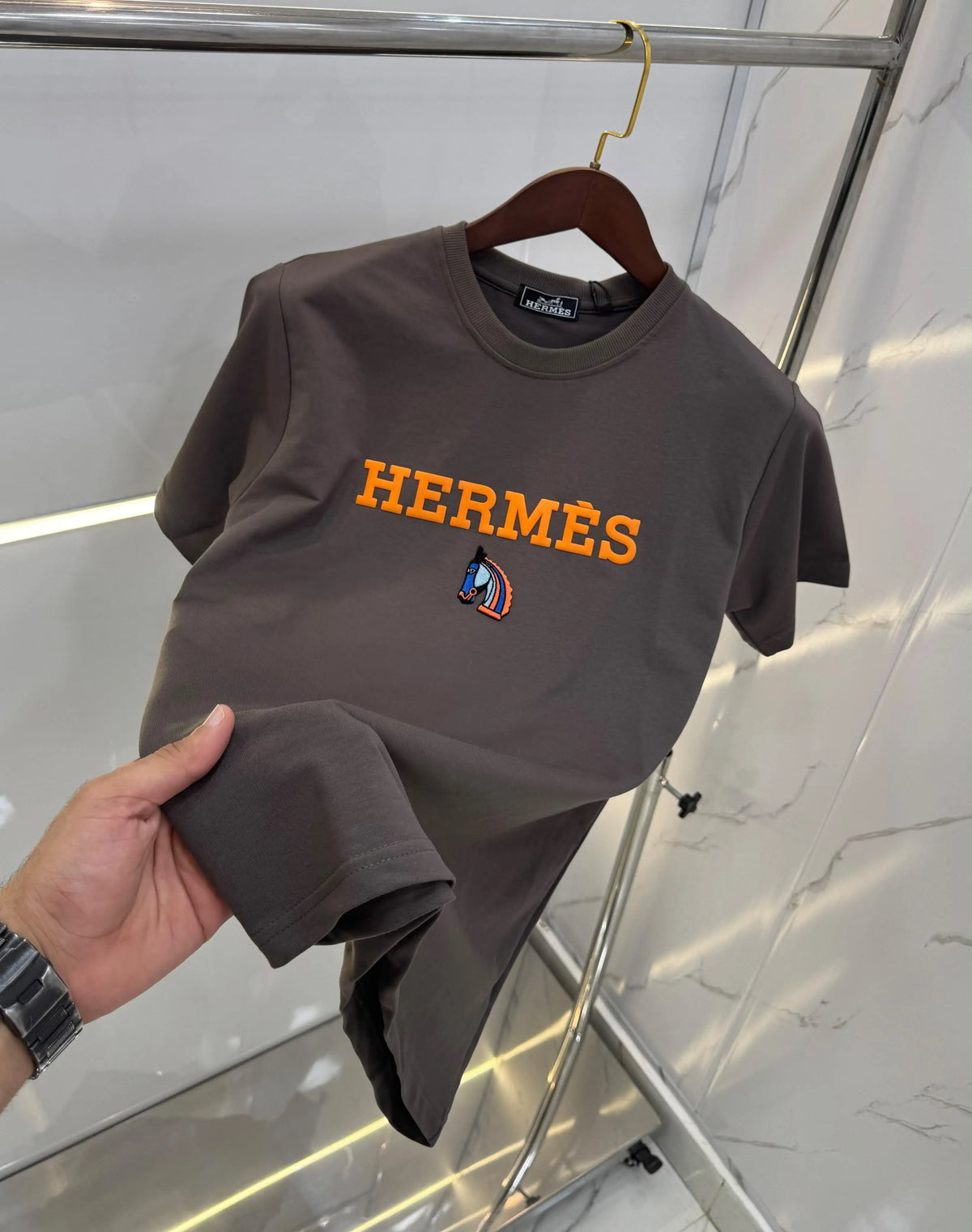 Herme s Dark Grey Logo Work Premium T-Shirt