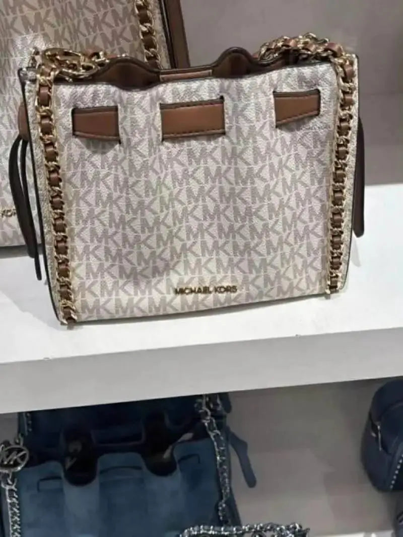Micheal Kors Mina Signature Crossbody Tote With Box And Dust Bag M06-Beige