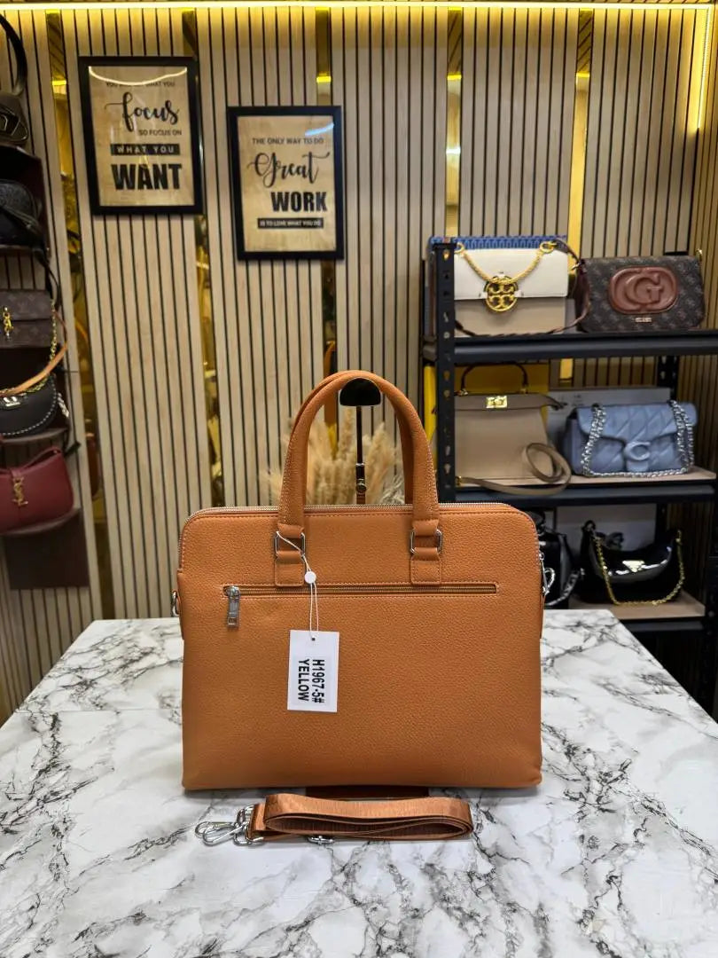 Hermes Cognac Leather Laptop Bag With Strap Tan - H1967