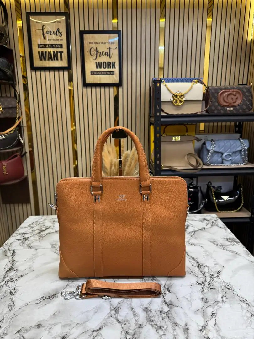 Hermes Cognac Leather Laptop Bag With Strap Tan - H1967