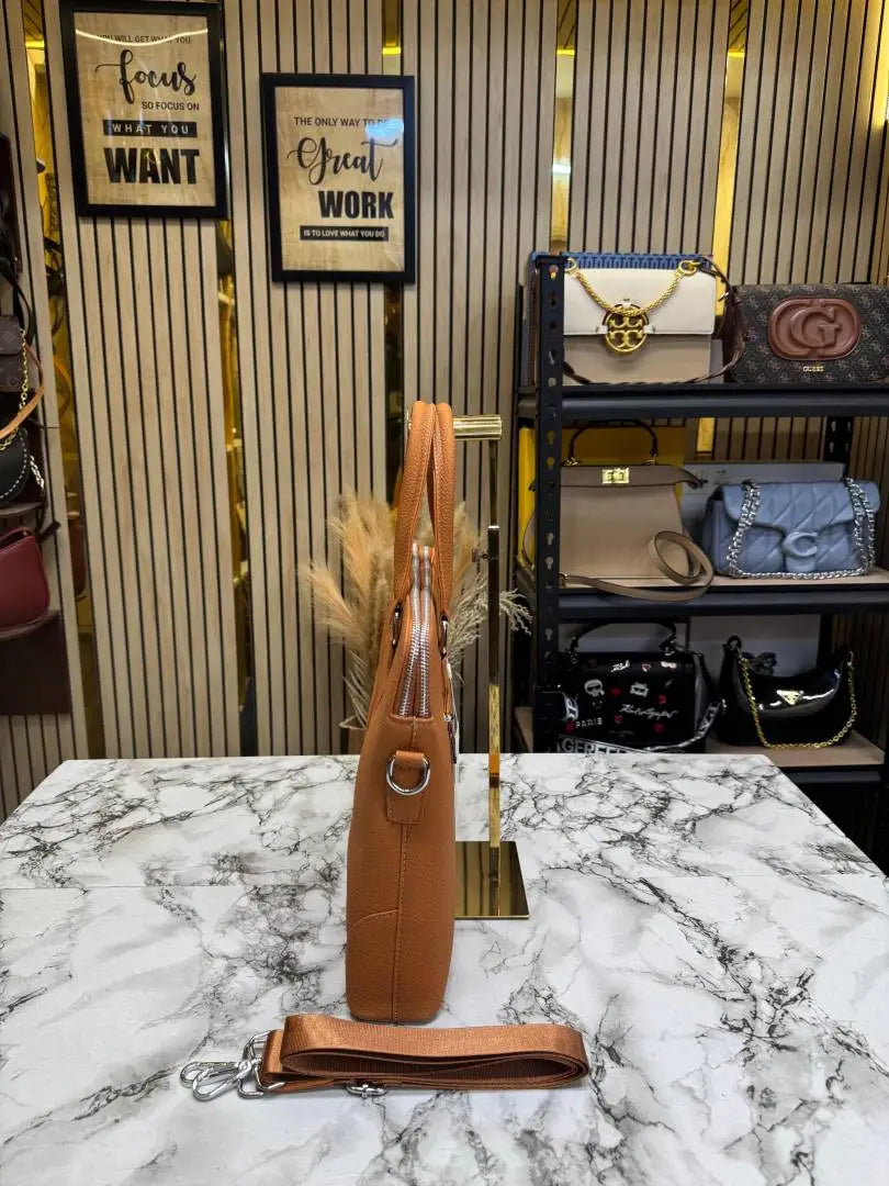Hermes Cognac Leather Laptop Bag With Strap Tan - H1967