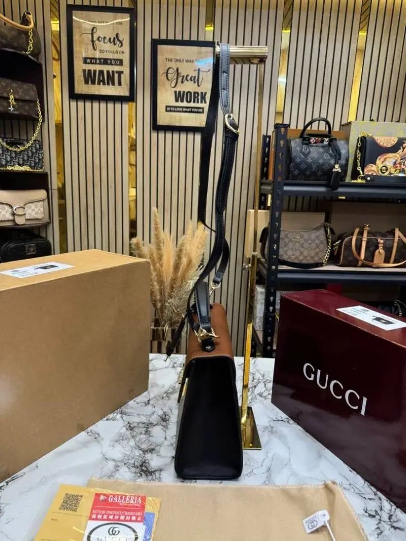 Gucci Padlock Monogram Top Handle Shoulder Bag With Double Box And Dust Bag Brown