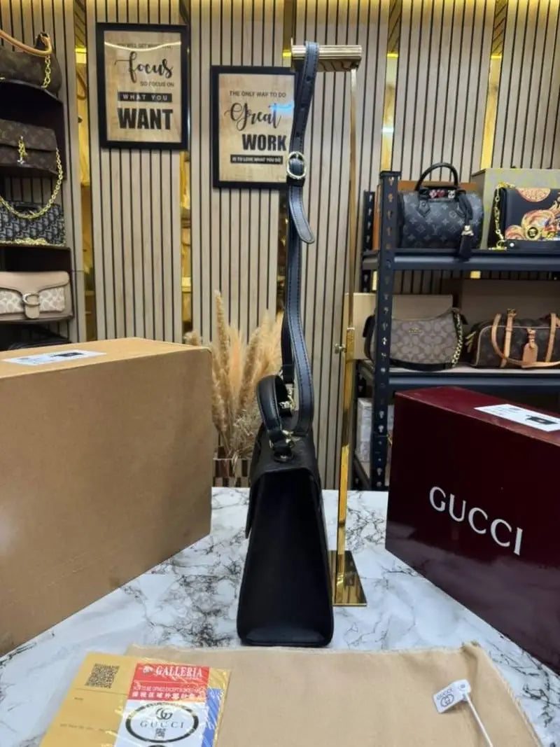 Gucci Padlock Monogram Top Handle Shoulder Bag With Double Box And Dust Bag Black