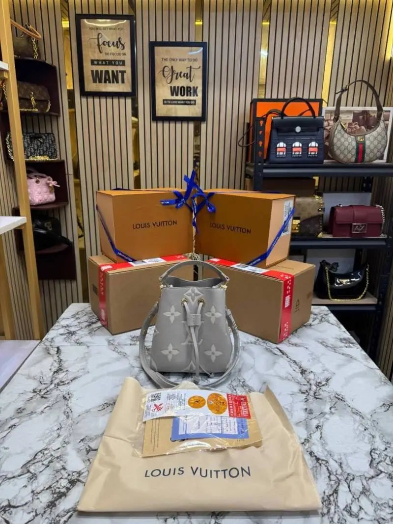 Louis Vuitton NeoNoe BB Giant Monogram Leather Bucket Bag Grey M24248