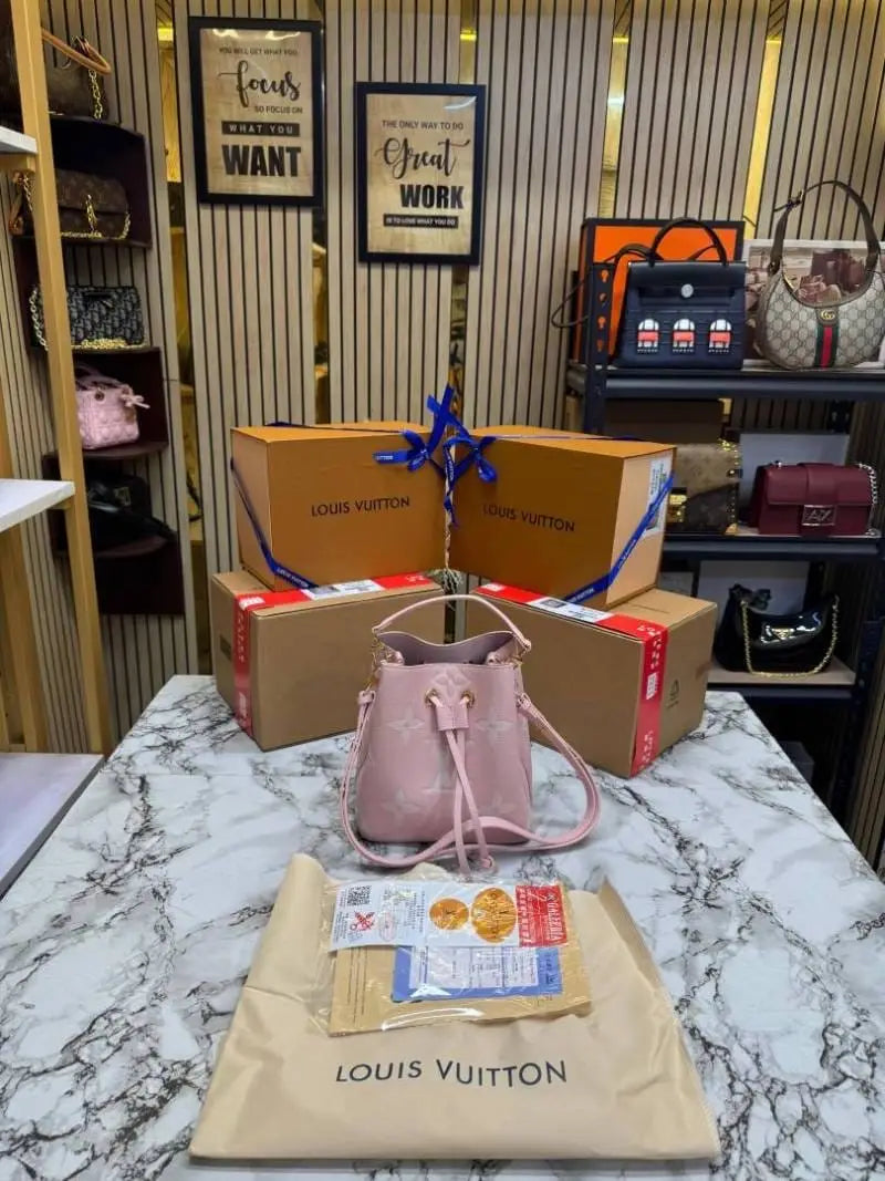Louis Vuitton NeoNoe BB Giant Monogram Leather Bucket Bag Pink M24248