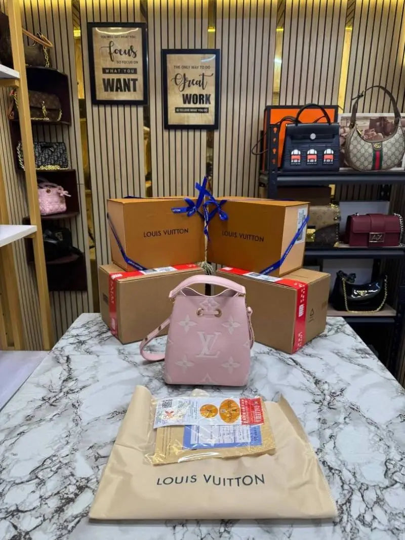 Louis Vuitton NeoNoe BB Giant Monogram Leather Bucket Bag Pink M24248