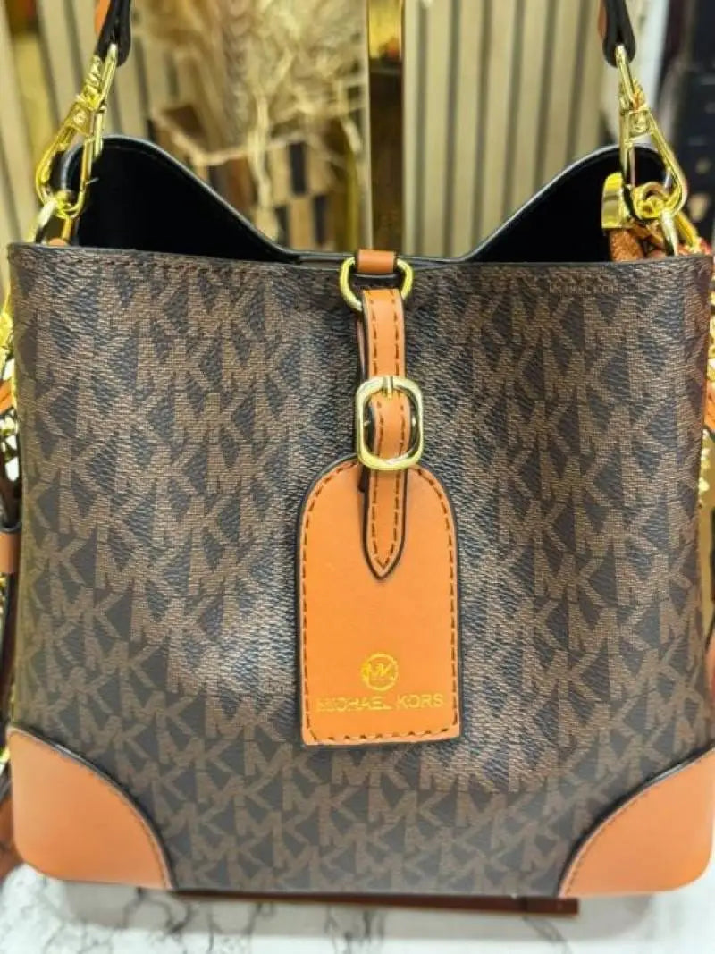 Michael Kors Mk Mercer Signature Bucket Bag with Double Box And Dust Bag Brown 60429