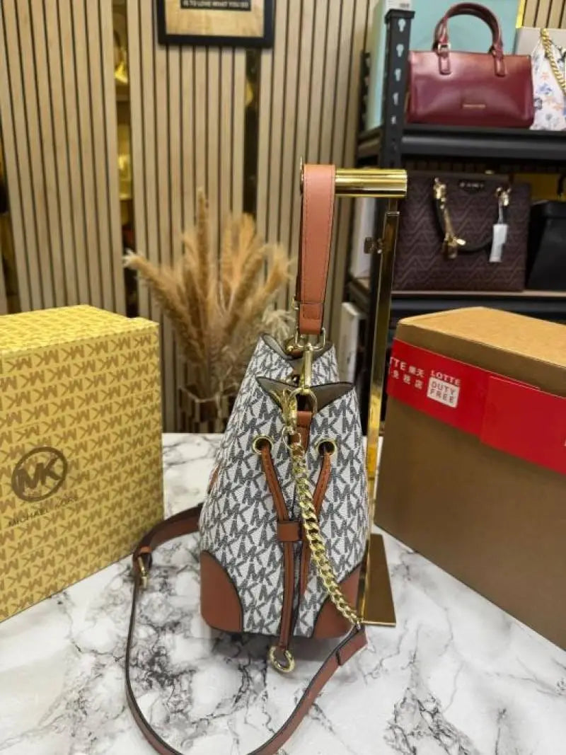 Michael Kors Mk Mercer Signature Bucket Bag with Double Box And Dust Bag Beige 60429