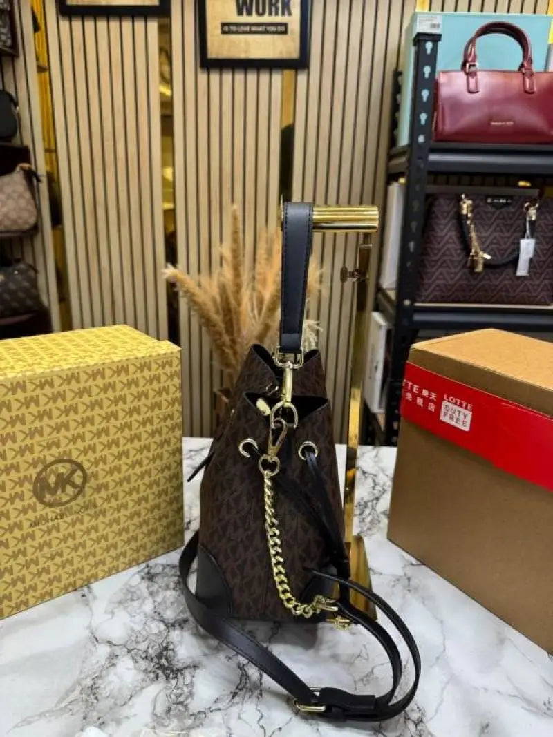 Michael Kors Mk Mercer Signature Bucket Bag with Double Box And Dust Bag Coffee 60429