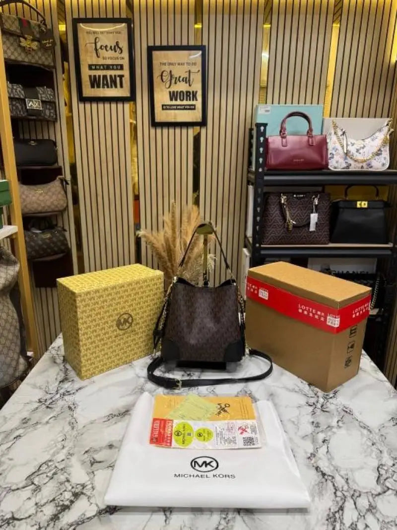 Michael Kors Mk Mercer Signature Bucket Bag with Double Box And Dust Bag Coffee 60429