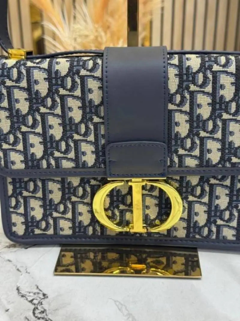 Christian Dior Montaign Oblique Shoulder Bag With Double Og Box And Dust Bag V06757-Black