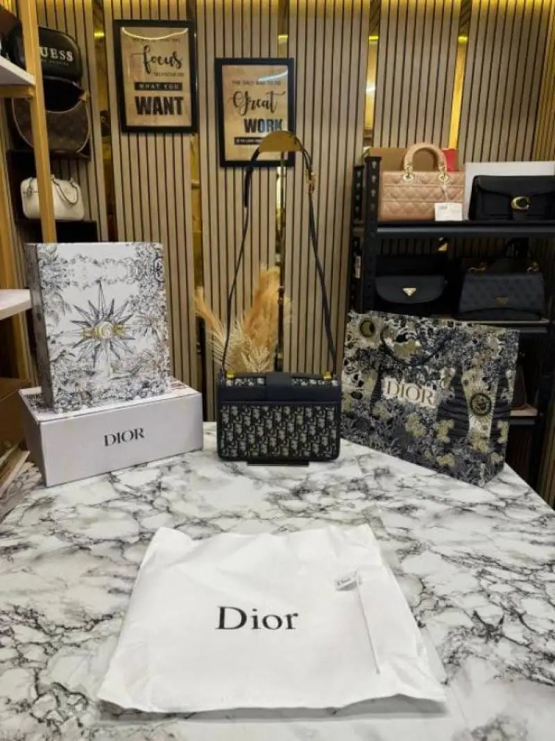 Christian Dior Montaign Oblique Shoulder Bag With Double Og Box And Dust Bag V06757-Black