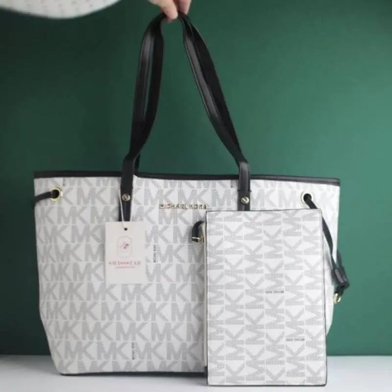 Michael Kors Large Jet Set Big Mk Print Tote Bag With Dust Bag 2003-White