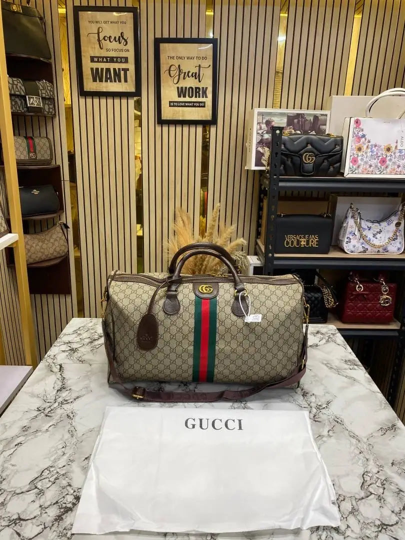 Gucci GG Supreme Ophidia Unisex Duffle Bag With Dust Bag Brown