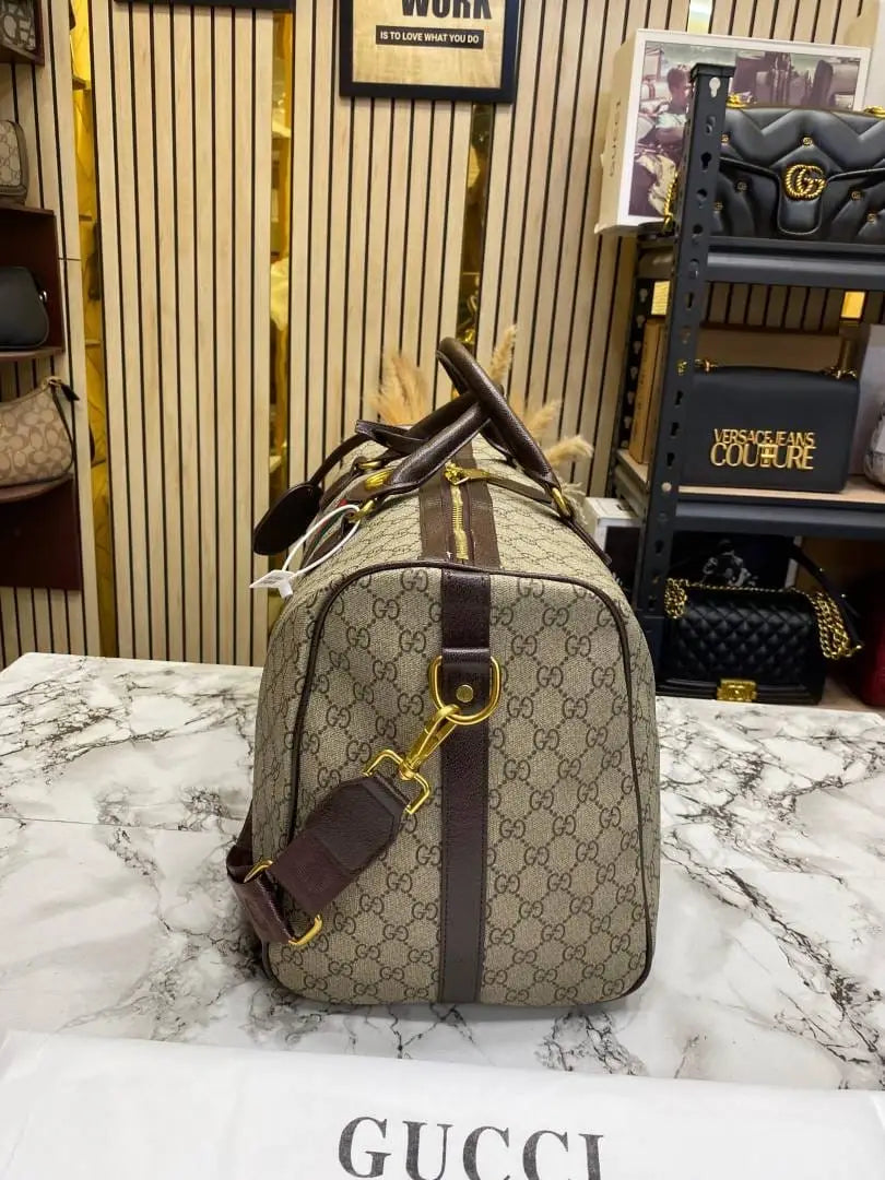 Gucci GG Supreme Ophidia Unisex Duffle Bag With Dust Bag Brown
