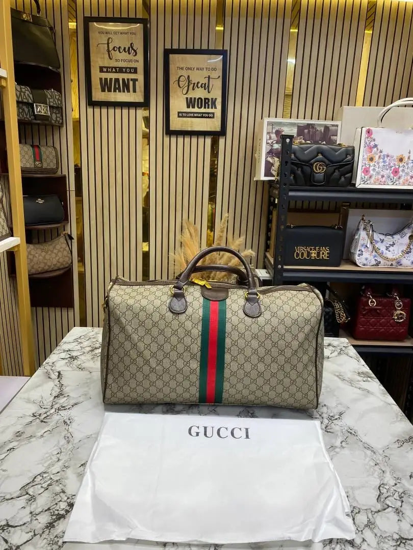 Gucci GG Supreme Ophidia Unisex Duffle Bag With Dust Bag Brown