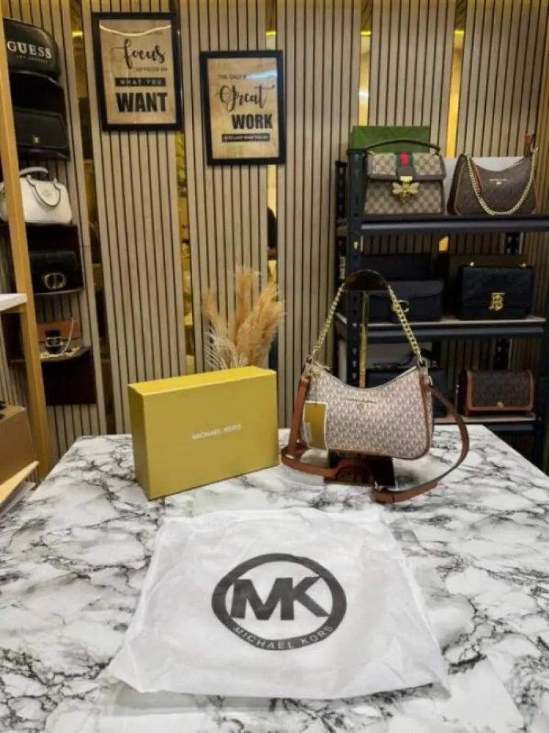 Michael Kors Jet Set Charm Logo Sling Bag With Box And Dust Bag 4018-Beige
