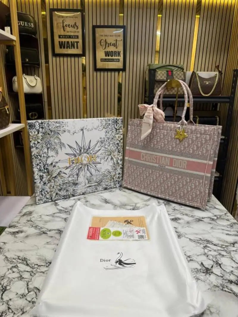 Christian Dior Book Tote With Scarf_And_Logo_Pendent_Including_Box_Dustbag_Pink