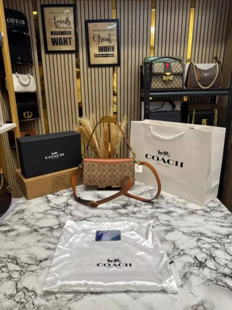 Coach Tabby Chain Clutch In Snake-embossed C Logo Shoulder Bag With Double Og Box And Dust Bag Includes Carry Bag Brown
