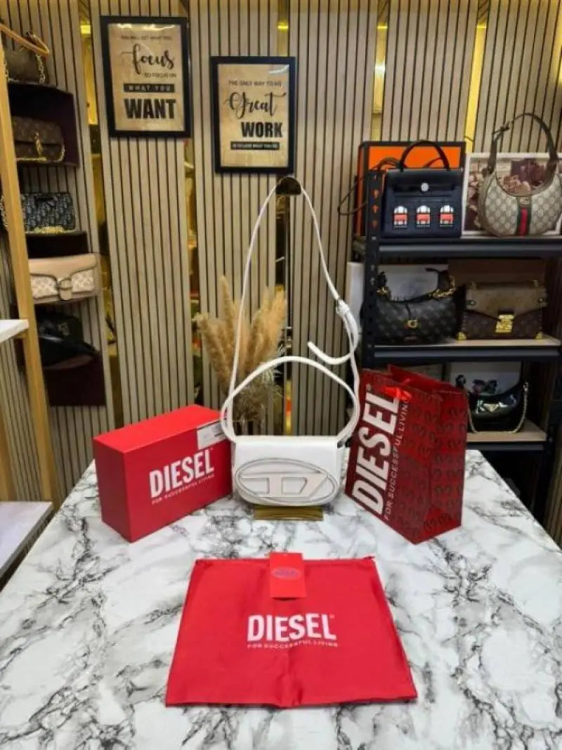 Diesel 1dr shoulder bag premium quality with box and dust bag including carry bag white