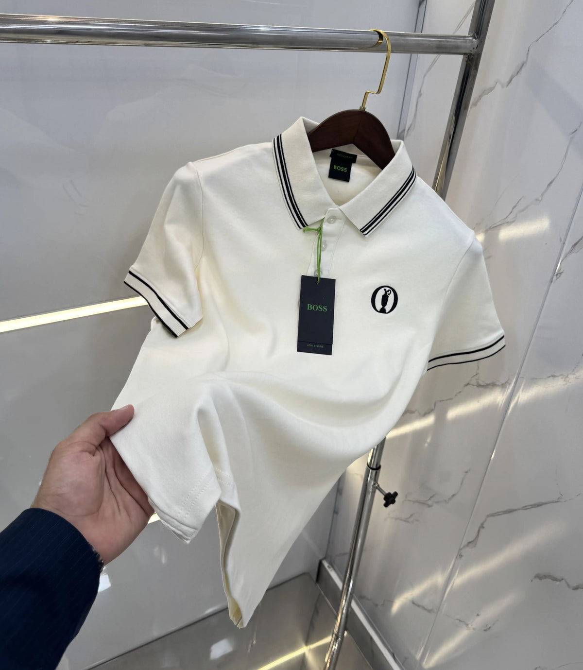 Hugo Bos s Cream Logo Work Premium Polo T-shirt